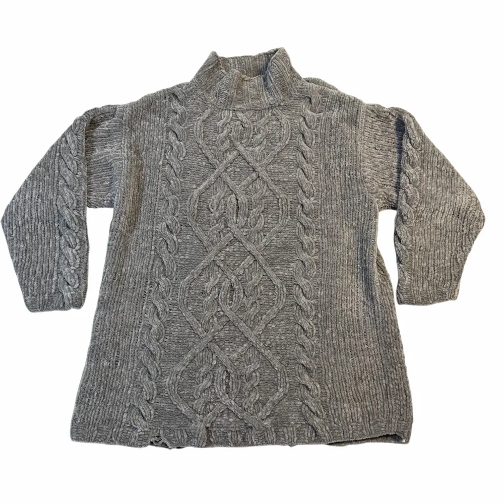 Express Tricot Cable Knit Sweater Gray Mock Neck Women’s Medium